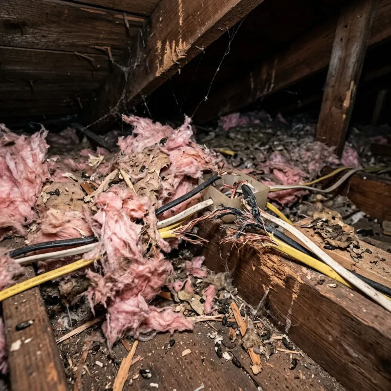 Contaminated ceiling insulation being assessed in a Thomastown roof space