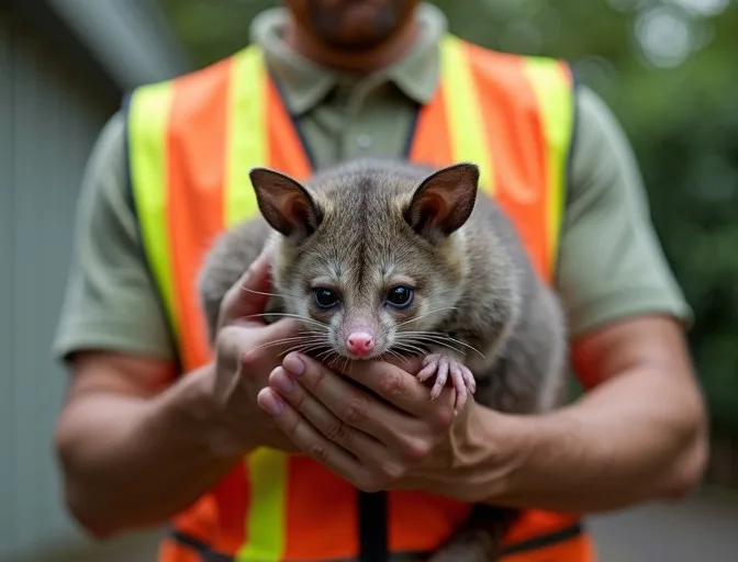 Animal handler safely recovering a deceased possum in Thomastown
