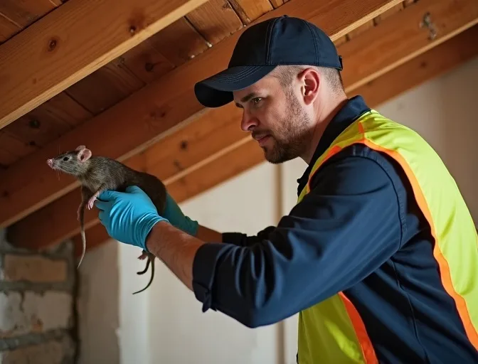 Technician inspecting a roof cavity for a dead rat in Thomastown